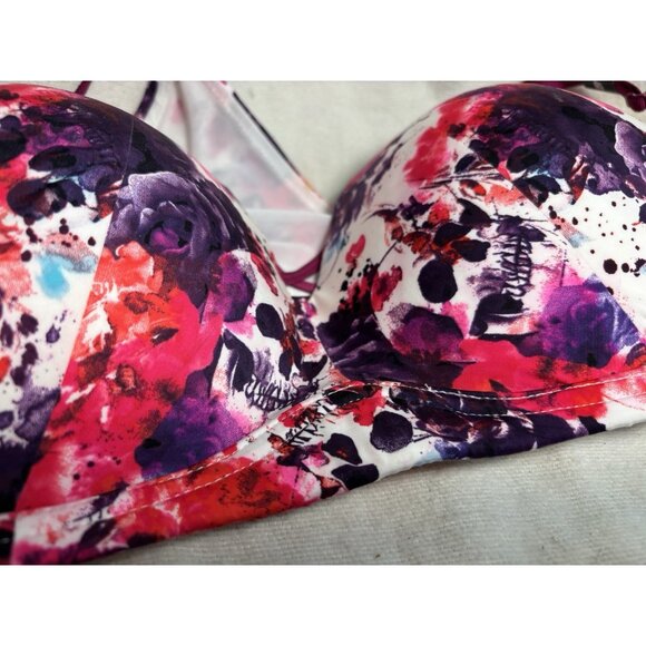 Torrid Womens Plus Size Push Up Plunge Bra Purple Mauve Skull Floral 46B - Picture 3 of 11